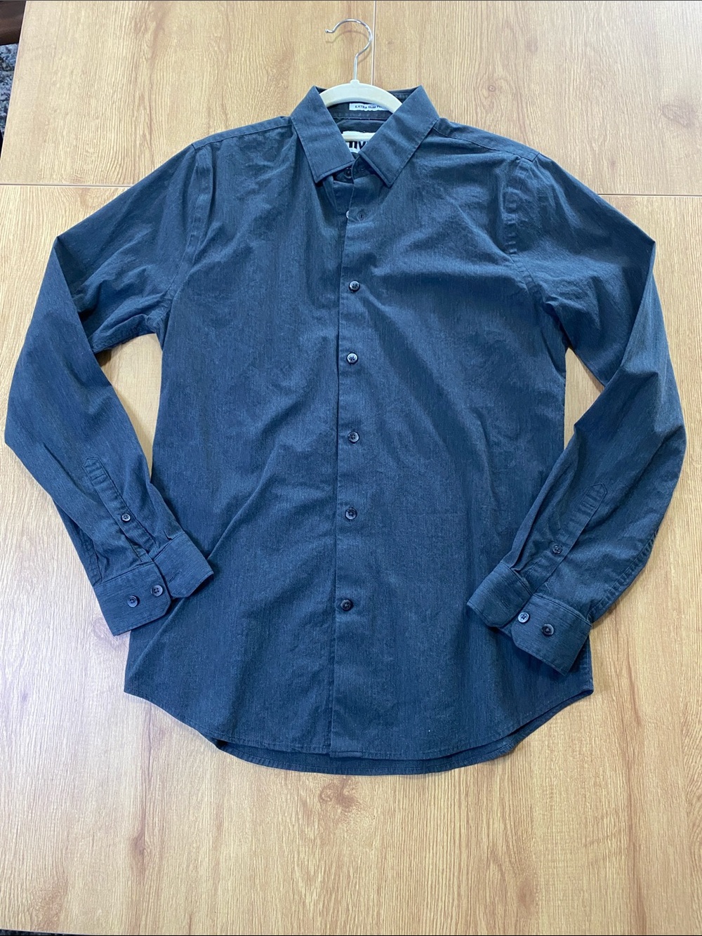 Express Men's Charcoal Long-Sleeve Dress Shirt